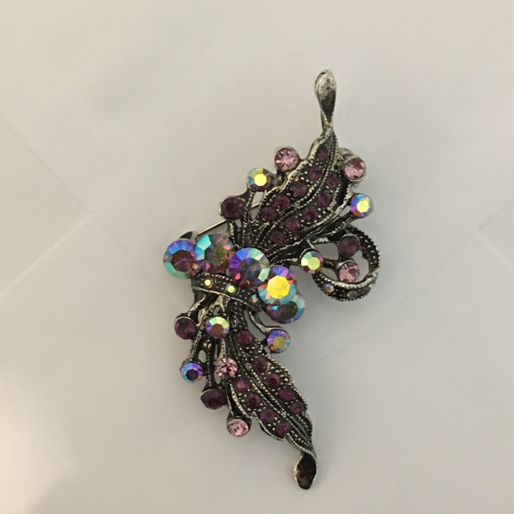 FAUX AMETHYST RHINESTONE VINTAGE BROOCH PIN - Picture 5 of 9